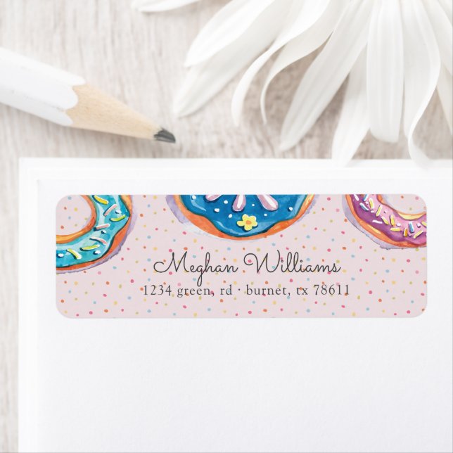 Donuts and Sprinkles Rosa Script-Returadress Returadress Etikett (Insitu)