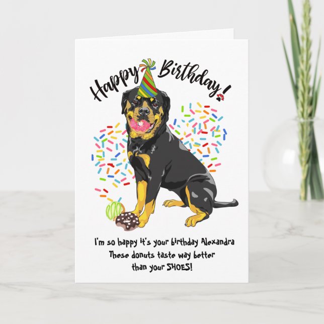 Donuts av Rottweiler Hund Birthday Card Inbjudan (Framsida)