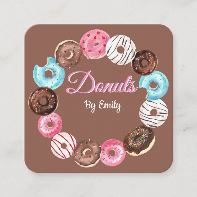 Donuts Bakery Square, Affärskort Fyrkantigt Visitkort (Framsida)
