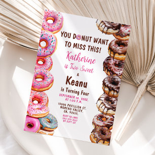 Donuts Brother och Syster Joint Födelsedagsfest Inbjudningar