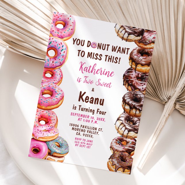 Donuts Brother och Syster Joint Födelsedagsfest Inbjudningar (Skapare uppladdad)