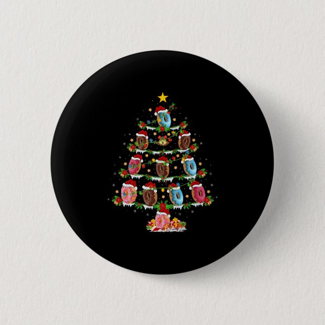 Donuts Christmas Tree Lights Funny Fast Food Donut Knapp (Framsida)