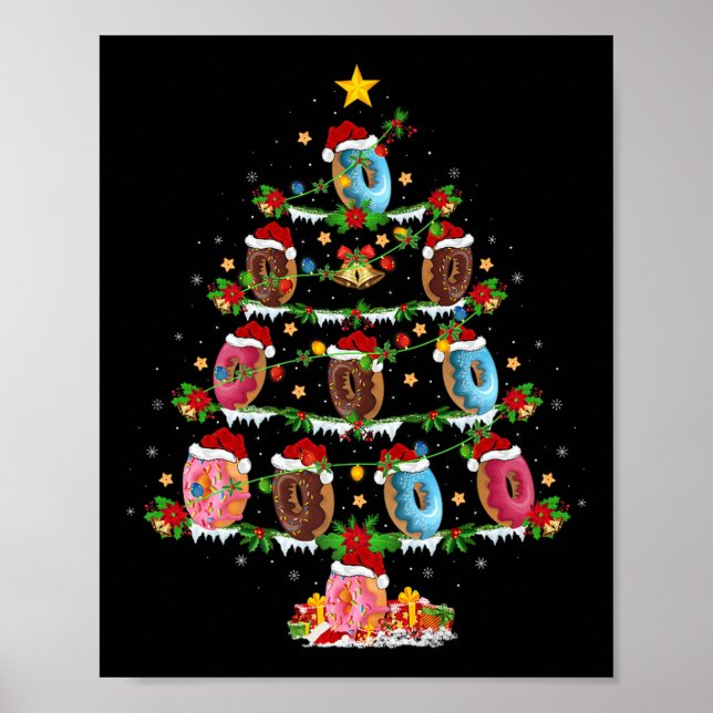Donuts Christmas Tree Lights Funny Fast Food Donut Poster (Framsidan)