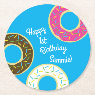 Donuts Colorful Doughnut1st Birthday Party Theme Underlägg Papper Rund