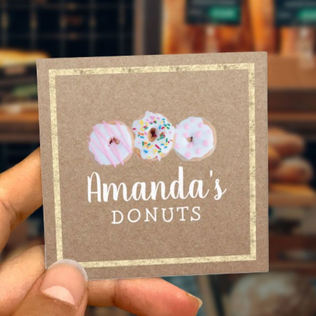 Donuts Cupkaka Handmade Bakery Cafe Rustic Kraft Fyrkantigt Visitkort (Skapare uppladdad)