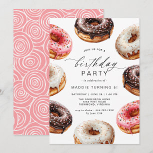 Donuts Cute Dessert Theme Girl's Födelsedagsfest Inbjudningar