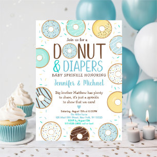 Donuts & Diaper Blue Donut Baby Sprinkle Inbjudningar
