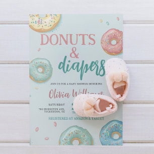 Donuts & Diaper Cute Mint Grönt Baby Shower Inbjudningar