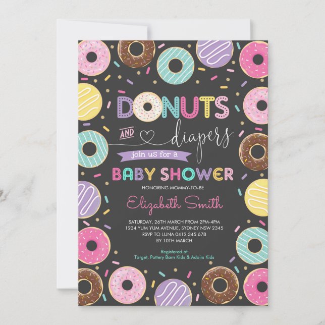 Donuts & Diaper Doughnut Baby Shower Chalkboard Inbjudningar (Framsida)