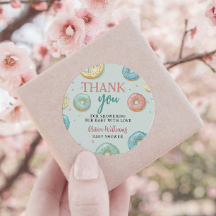 Donuts & Diaper Mint Grönt Baby Shower Tack Runt Klistermärke