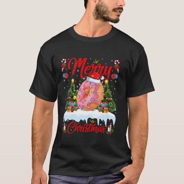 Donuts God jul Träd Ljus Fast Food Donut T Shirt (Framsida)