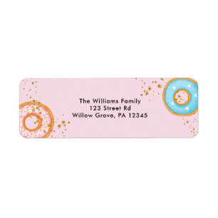 Donuts Guld Sprinkles Rosa Returadress Etikett