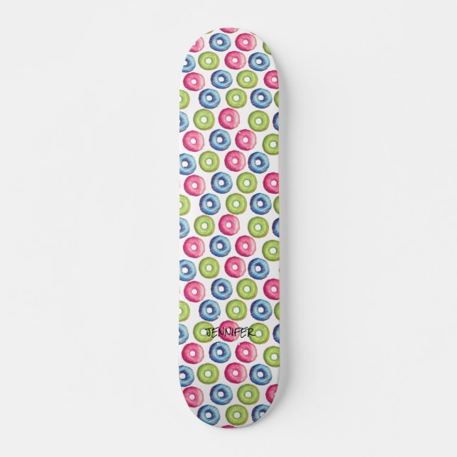 Donuts & Namn eller Text vit Mini Skateboard Bräda 18,5 Cm (Framsida)