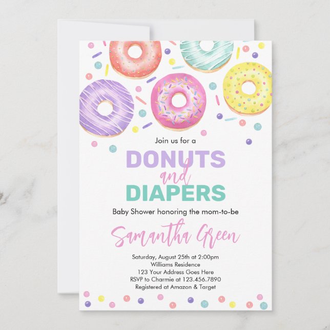 Donuts och blöjor Baby Shower-inbjudan Inbjudningar (Framsida)