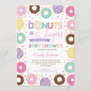 Donuts och blöjor Rainbow Doughnut Baby Shower Inbjudningar