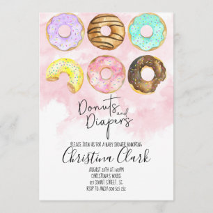 Donuts och blöjor, Rosa Donut Babyskor Inbjudningar