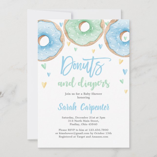 Donuts och Diaper Baby Shower boy Inbjudningar (Framsida)