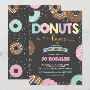 Donuts och Diaper Flicka Shower Doughnut Inbjudningar