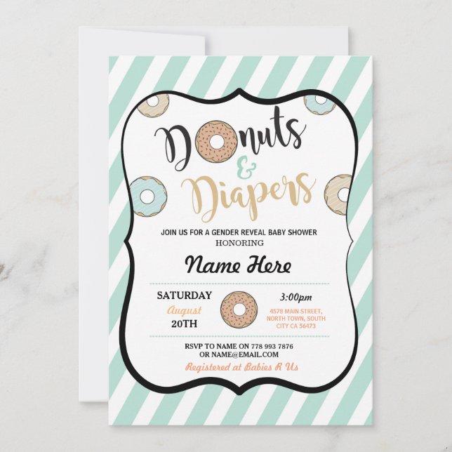 Donuts och Diaper Mint Baby Shower Inbjudan (Framsida)