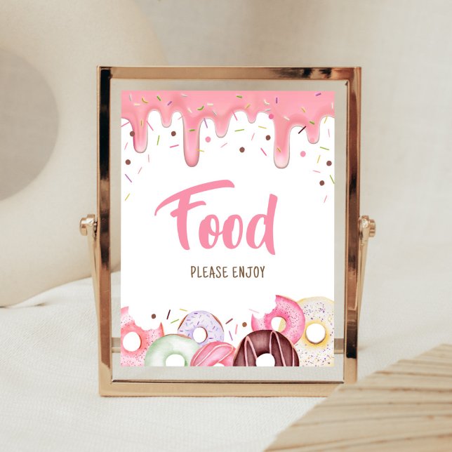 Donuts och Diaper Sprinkle Food Poster (Pink Donuts Girl Baby Shower Food Sign)