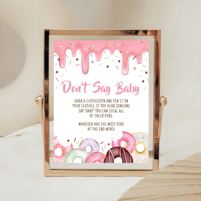 Donuts och Diaper Sprinkle Säg inte Baby Poster (Pink Donuts Girl Baby Shower Don't Say Baby Sign)