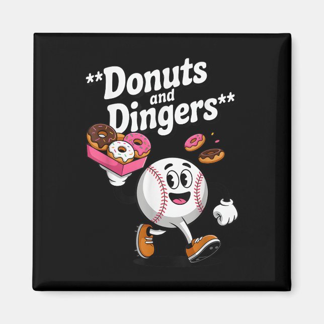 Donuts och Dingers Baseball Fläkt Humor Donut Magnet (Framsidan)