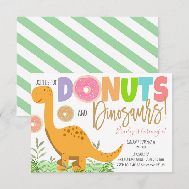 Donuts och Dinosaurs-gruppinbjudan Inbjudningar (Fram/baksida)