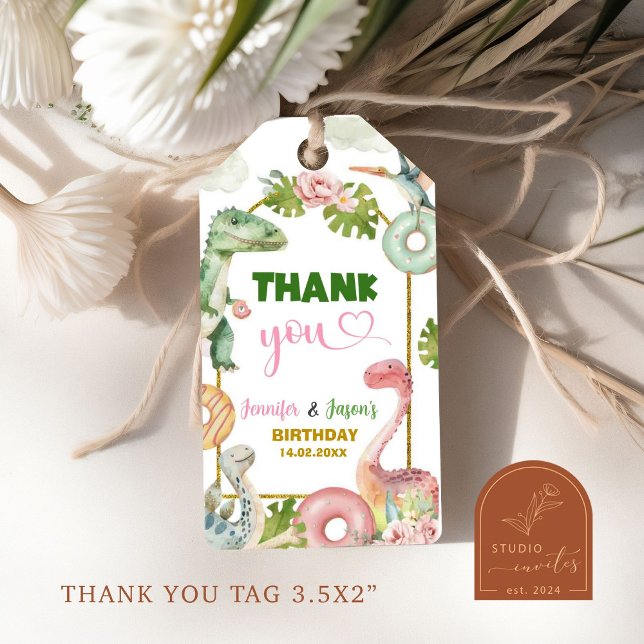 Donuts och Dinosaurs Joint Syskon Gift Märkres Presentetikett (Skapare uppladdad)
