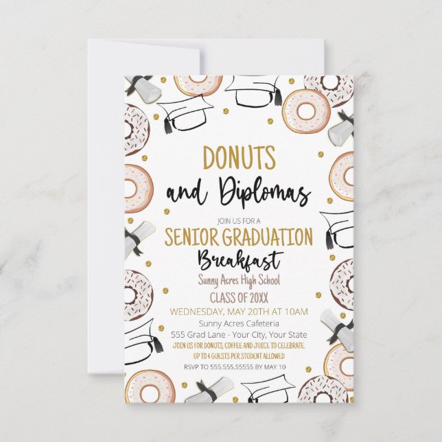 Donuts och Diplomas Studenten Firande Inbjudningar (Framsida)