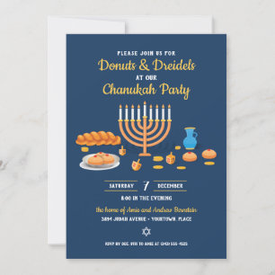 Donuts och Dreidels Hanukkah Julfest Inbjudningar