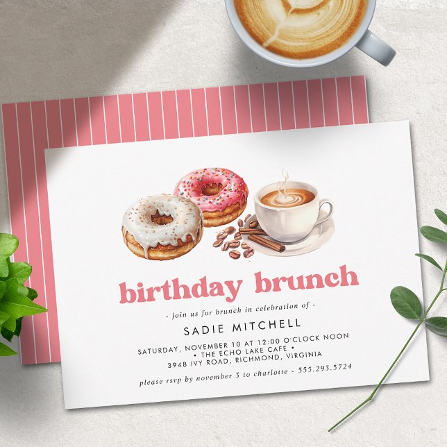 Donuts och kaffe | Cute Rosa Birthday Brunch Inbjudningar (Skapare uppladdad)