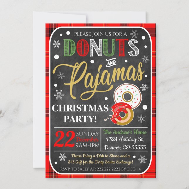 Donuts och Pajamas julfest Inbjudningar (Framsida)