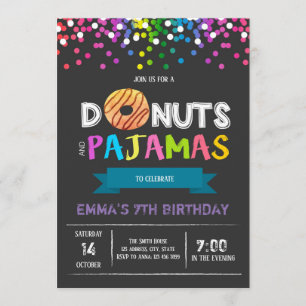 Donuts och pyjamas födelsedagsinbjudan inbjudningar