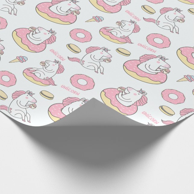 Donuts och Unicorns Whimsical Mönster Presentpapper (Hörn)