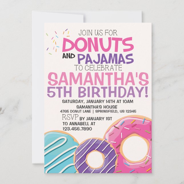 Donuts & Pajamas Birthday-inbjudan | 5 x 7 Inbjudningar (Framsida)