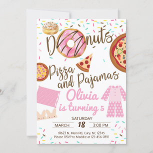 Donuts, pizza och pyjamas, sömninbjudan. inbjudningar