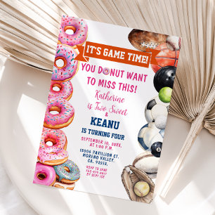 Donuts Sports Bollar Syskon Joint Födelsedagsfest Inbjudningar