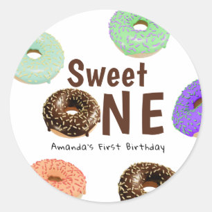 Donuts Sweet One 1-årsdag Runt Klistermärke
