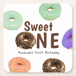 Donuts Sweet One 1-årsdag Underlägg Papper Kvadrat