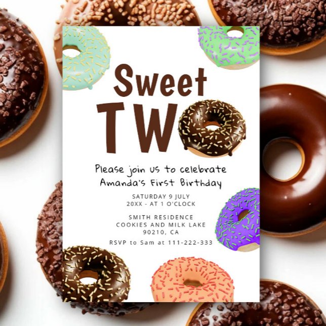 Donuts Sweet Two 2-årsfirande Inbjudningar (Skapare uppladdad)