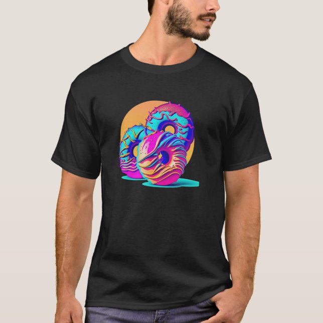 Donuts Synthwave 80s Retrowave Aesthetic T Shirt (Framsida)