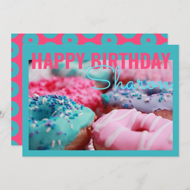 Donuts Teal Birthday Greeting Card Kort (Fram/baksida)