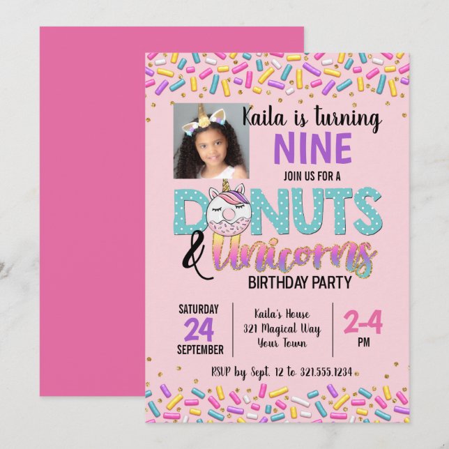 Donuts & Themed födelsedagsfest inbjudan för (Fram/baksida)