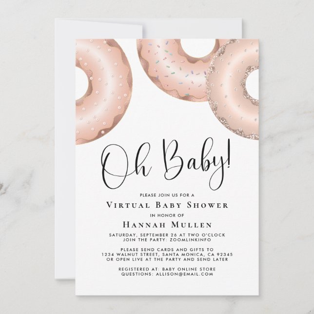 Donuts Virtuell Baby Shower Ro Guld-inbjudan Inbjudningar (Framsida)