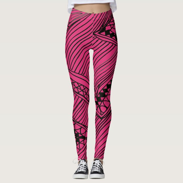 Doodle 1A Black Hot Pink Leggings (Framsida)