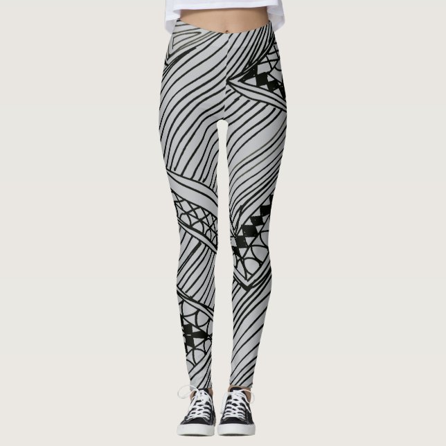 Doodle 1A Black Light Gray Leggings (Framsida)