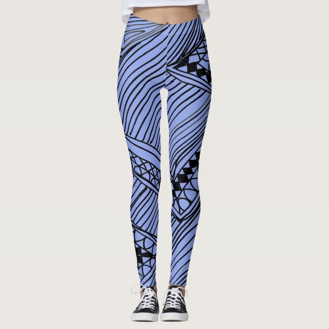 Doodle 1A Blue Light Gray Leggings (Framsida)