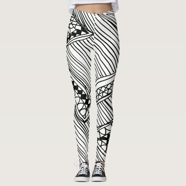 Doodle 1A Svarta Vita Leggings (Framsida)