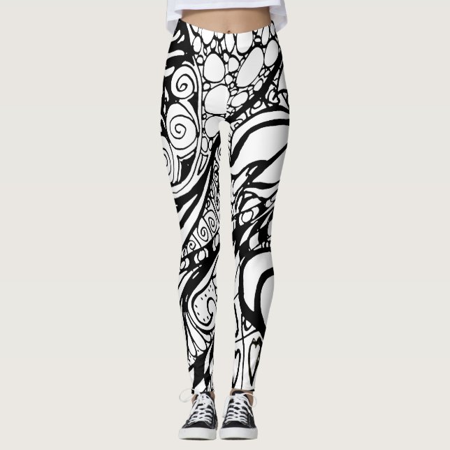 Doodle 9B Black White Leggings (Framsida)