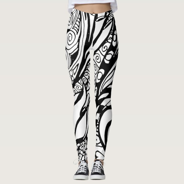 Doodle 9B Svarta Vita Leggings (Framsida)